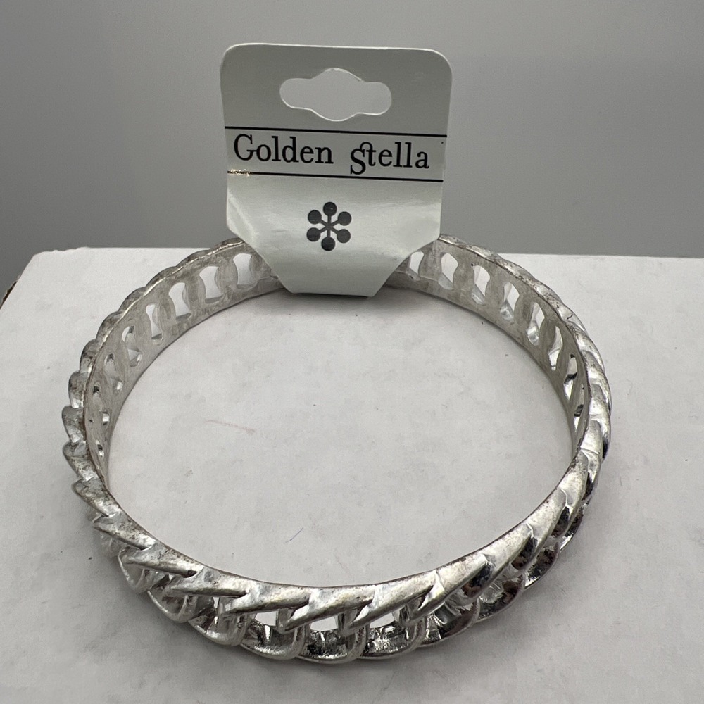 New Golden Stella Silver Tone Cuban Chain Link Bangle Bracelet